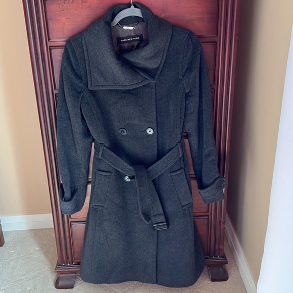 Marc New York Charcoal Grey Double Breasted Wool Coat - Picture 1 of 7